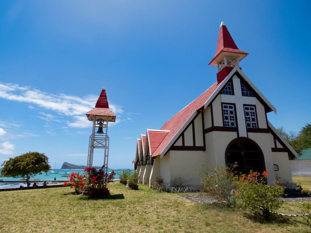 The church Notre Dame Auxiliatrice De Cap Malhheureux on Mauritious Island, East Africa