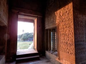 Angkor Wat sunset carving shine