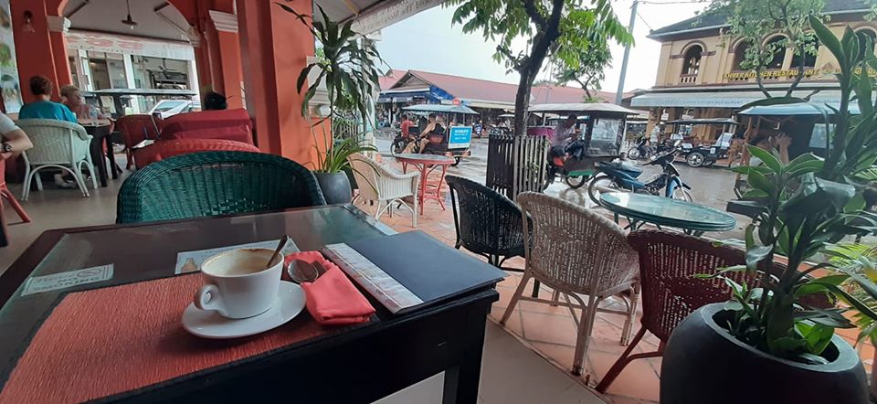Siem Reap Cafe terrace on a rainy day